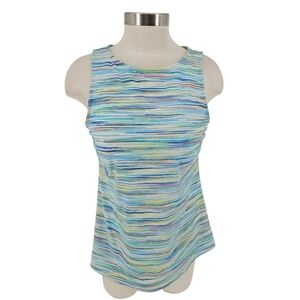 Lands End Tankini Tank Top Swimsuit Blue Rainbow Space Dye Padded Bra 14 D